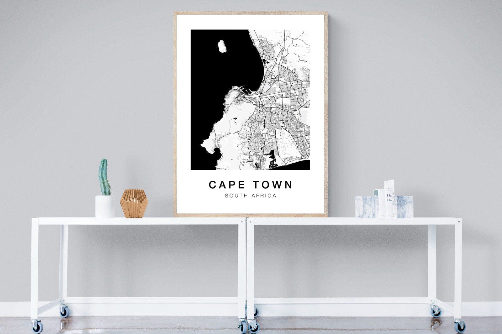 Cape Town City Map-Wall_Art-90 x 120cm-Mounted Canvas-Wood-Pixalot