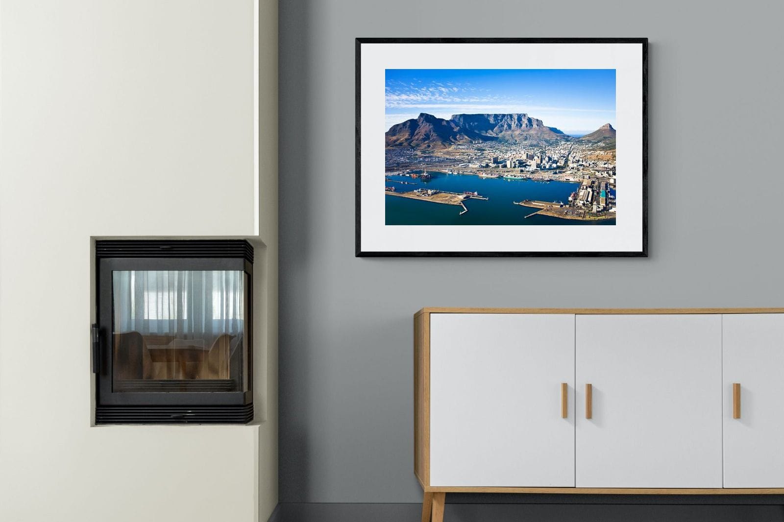 Cape Town Harbour-Wall_Art-100 x 75cm-Framed Print-Black-Pixalot