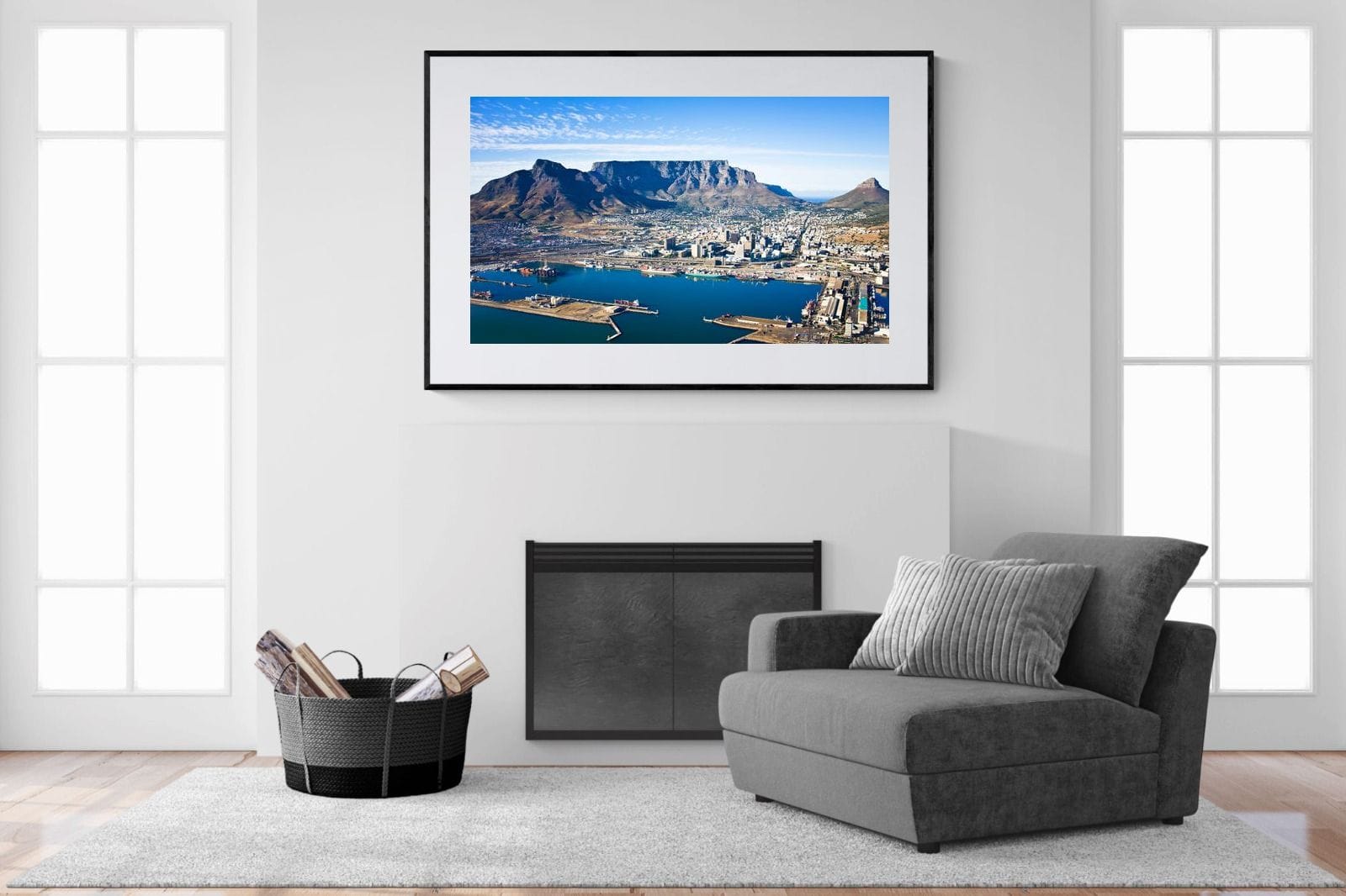 Cape Town Harbour-Wall_Art-150 x 100cm-Framed Print-Black-Pixalot
