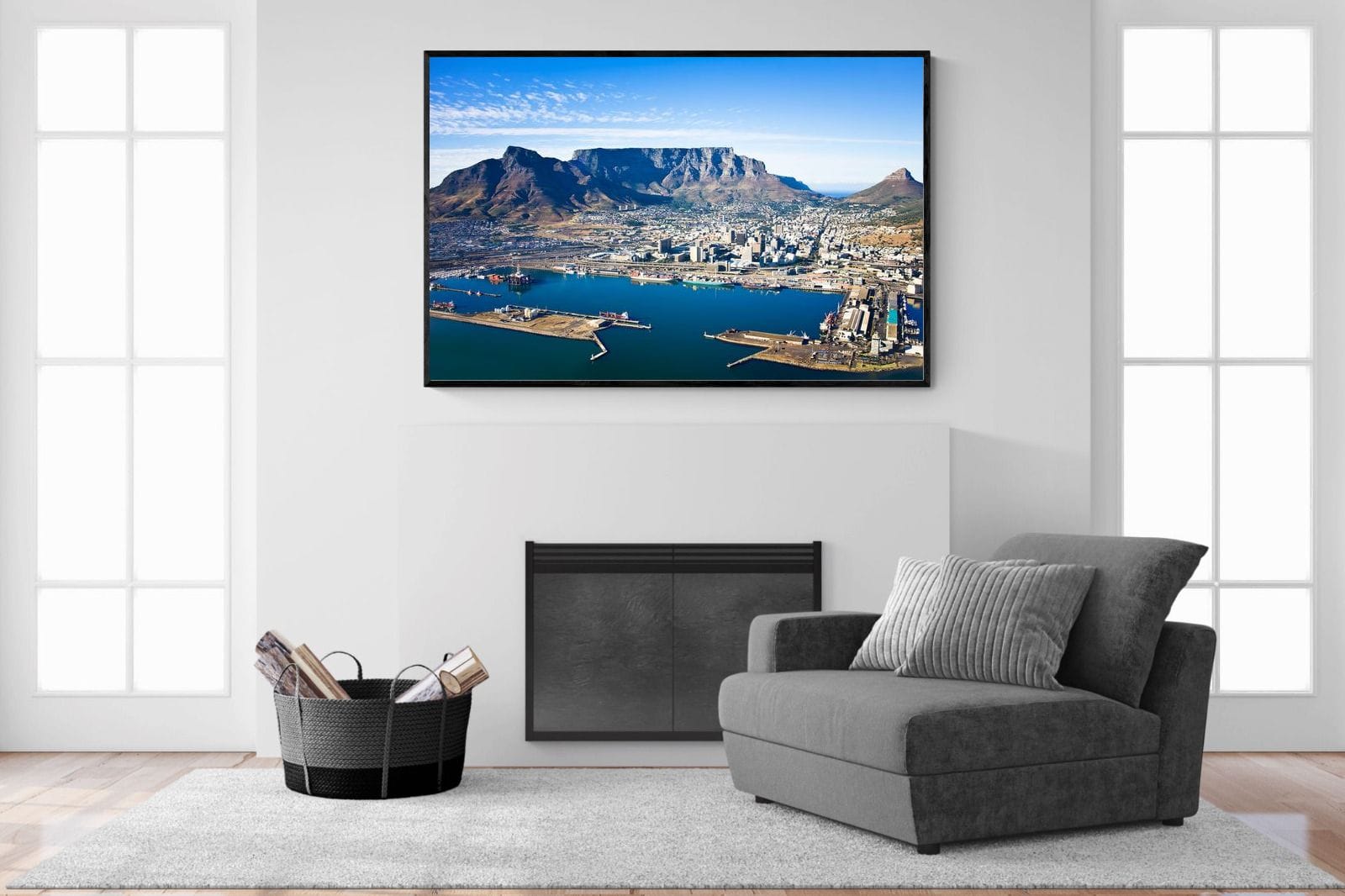 Cape Town Harbour-Wall_Art-150 x 100cm-Mounted Canvas-Black-Pixalot