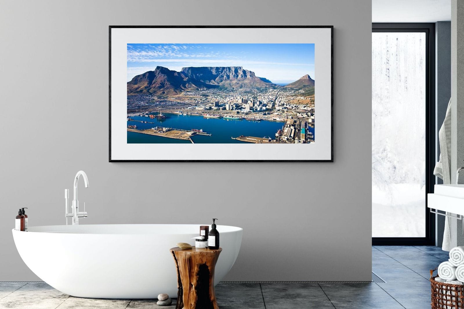 Cape Town Harbour-Wall_Art-180 x 110cm-Framed Print-Black-Pixalot
