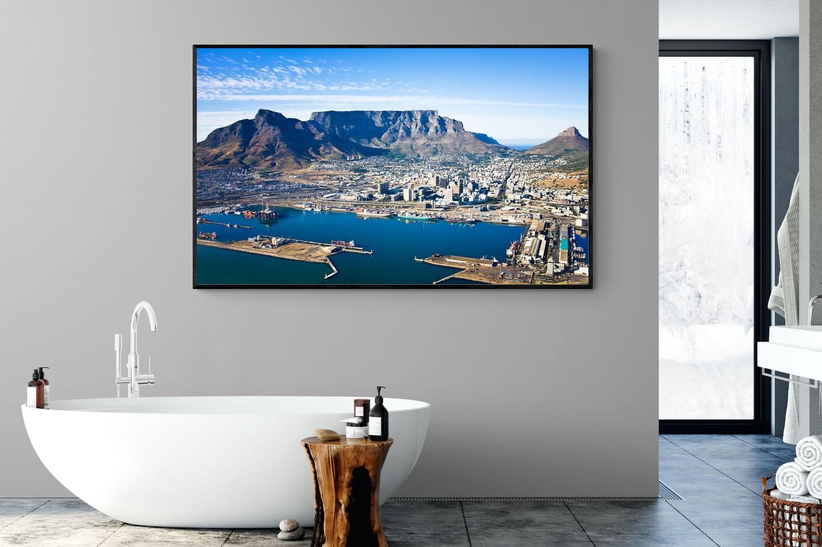 Cape Town Harbour-Wall_Art-180 x 110cm-Mounted Canvas-Black-Pixalot