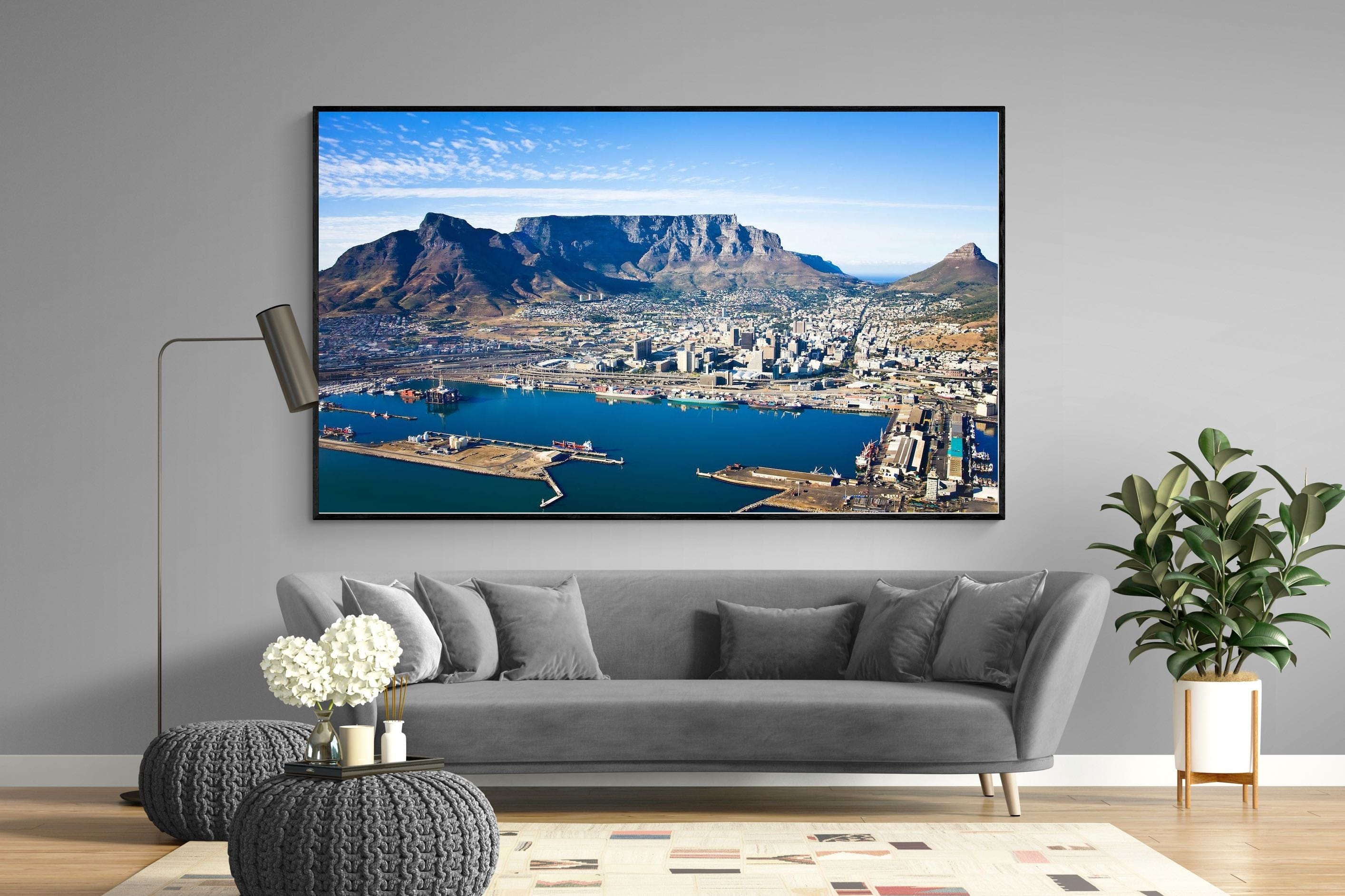 Cape Town Harbour-Wall_Art-220 x 130cm-Mounted Canvas-Black-Pixalot