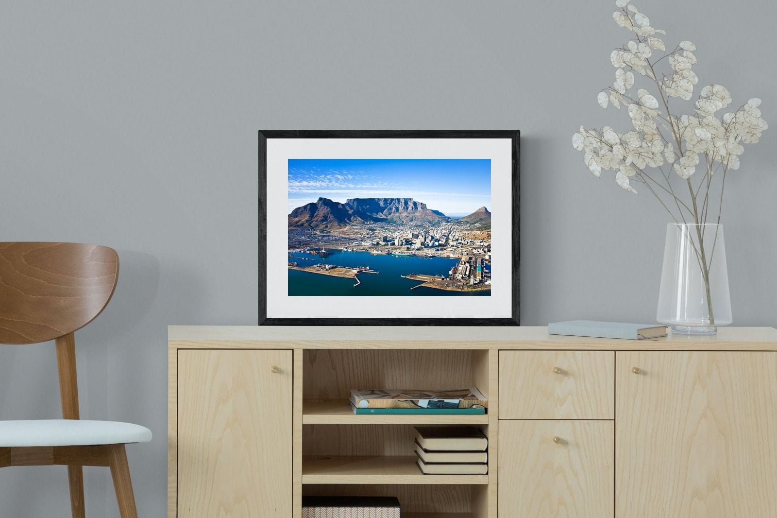Cape Town Harbour-Wall_Art-60 x 45cm-Framed Print-Black-Pixalot