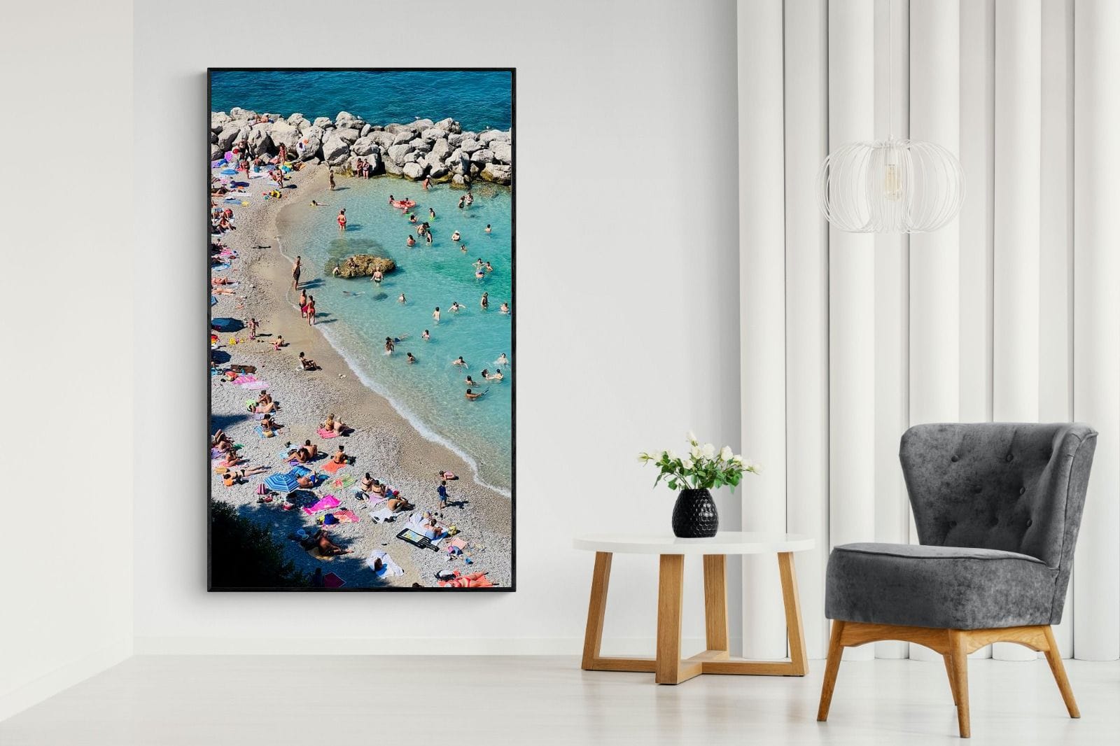 Capri Beach-Wall_Art-130 x 220cm-Mounted Canvas-Black-Pixalot