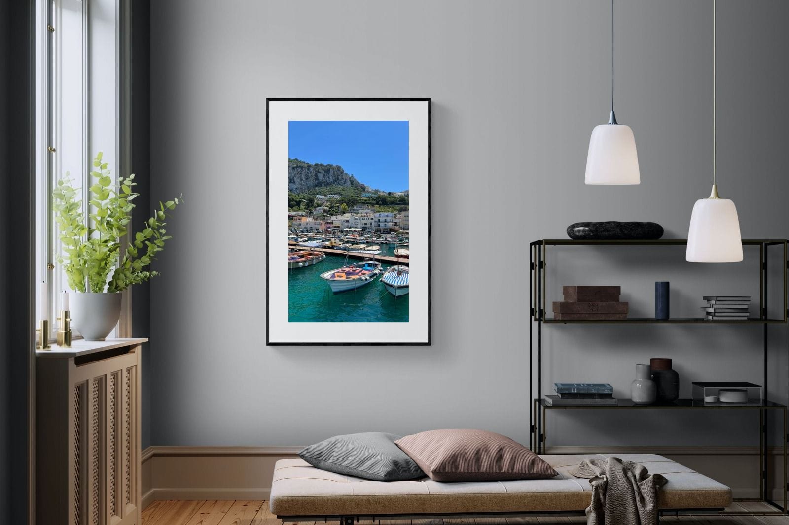 Capri Harbour-Wall_Art-100 x 150cm-Framed Print-Black-Pixalot