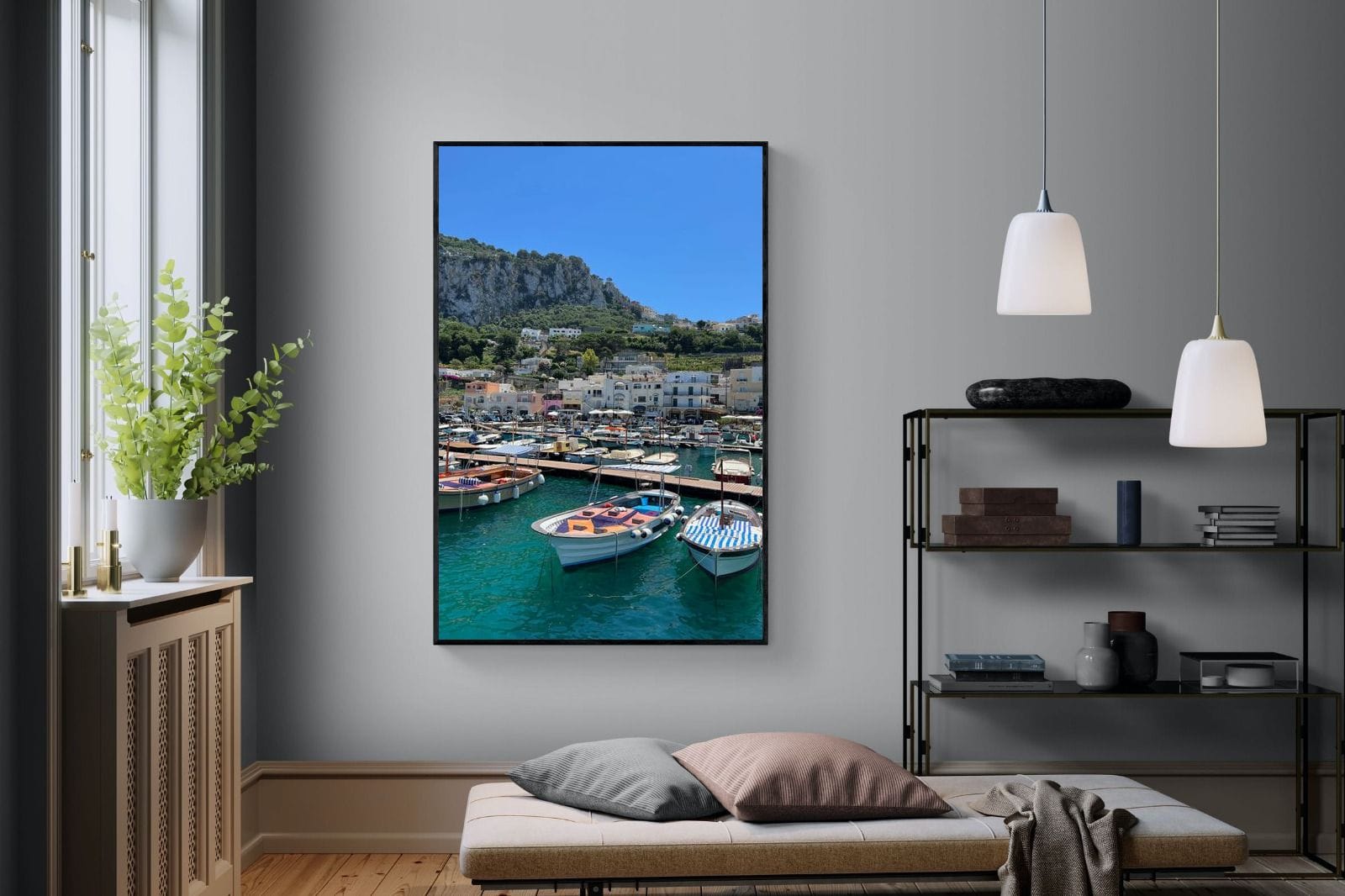 Capri Harbour-Wall_Art-120 x 180cm-Mounted Canvas-Black-Pixalot