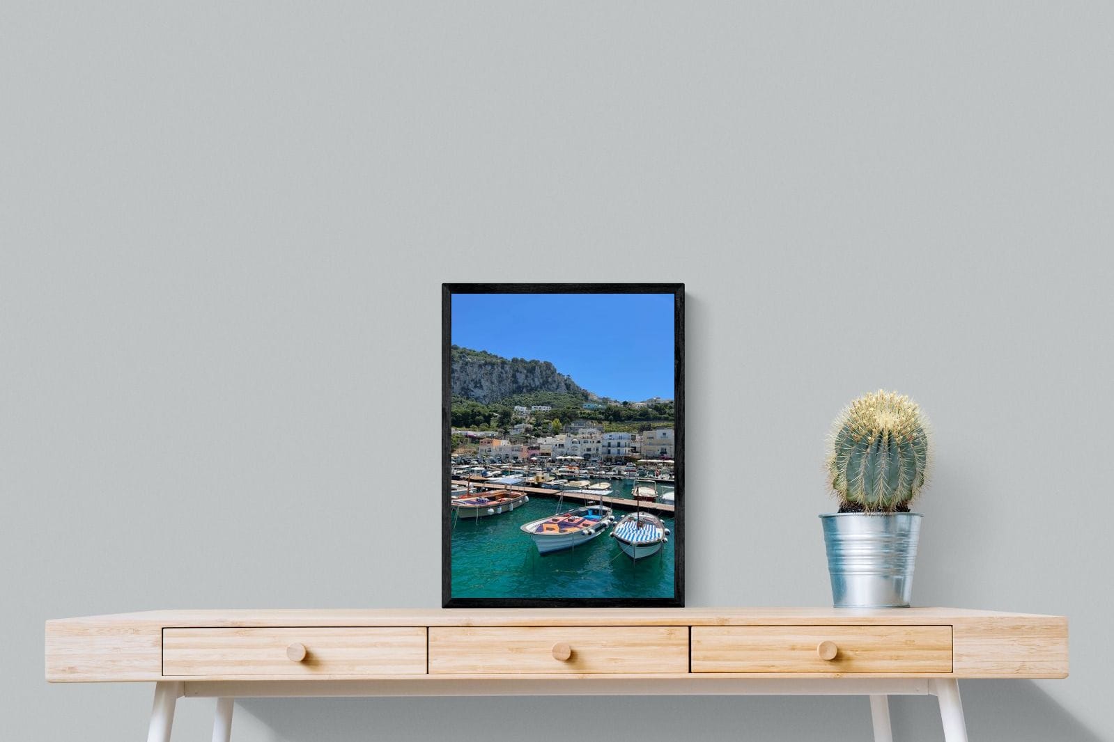 Capri Harbour-Wall_Art-45 x 60cm-Mounted Canvas-Black-Pixalot