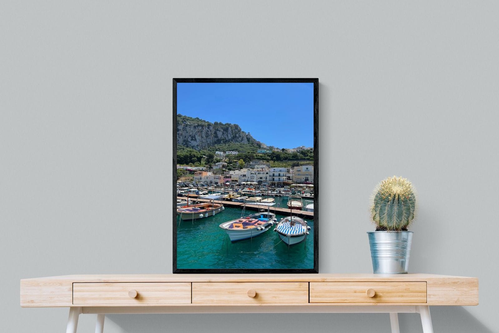 Capri Harbour-Wall_Art-60 x 80cm-Mounted Canvas-Black-Pixalot