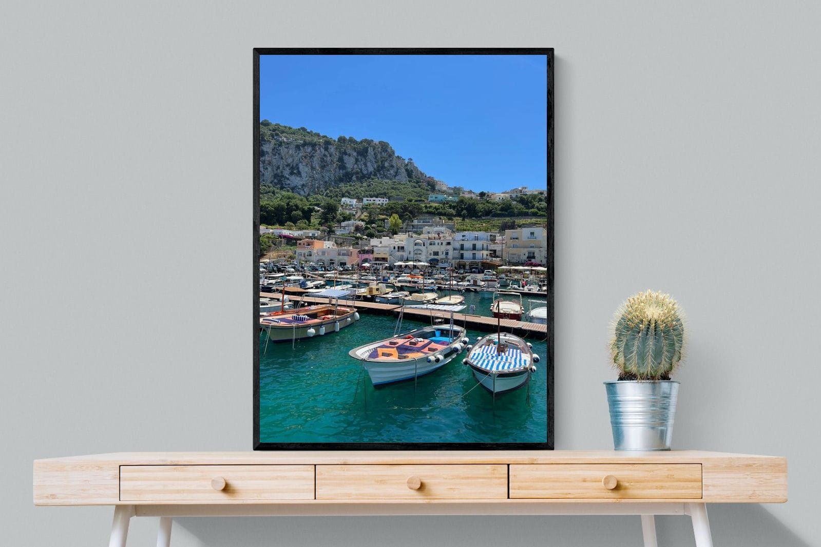 Capri Harbour-Wall_Art-75 x 100cm-Mounted Canvas-Black-Pixalot