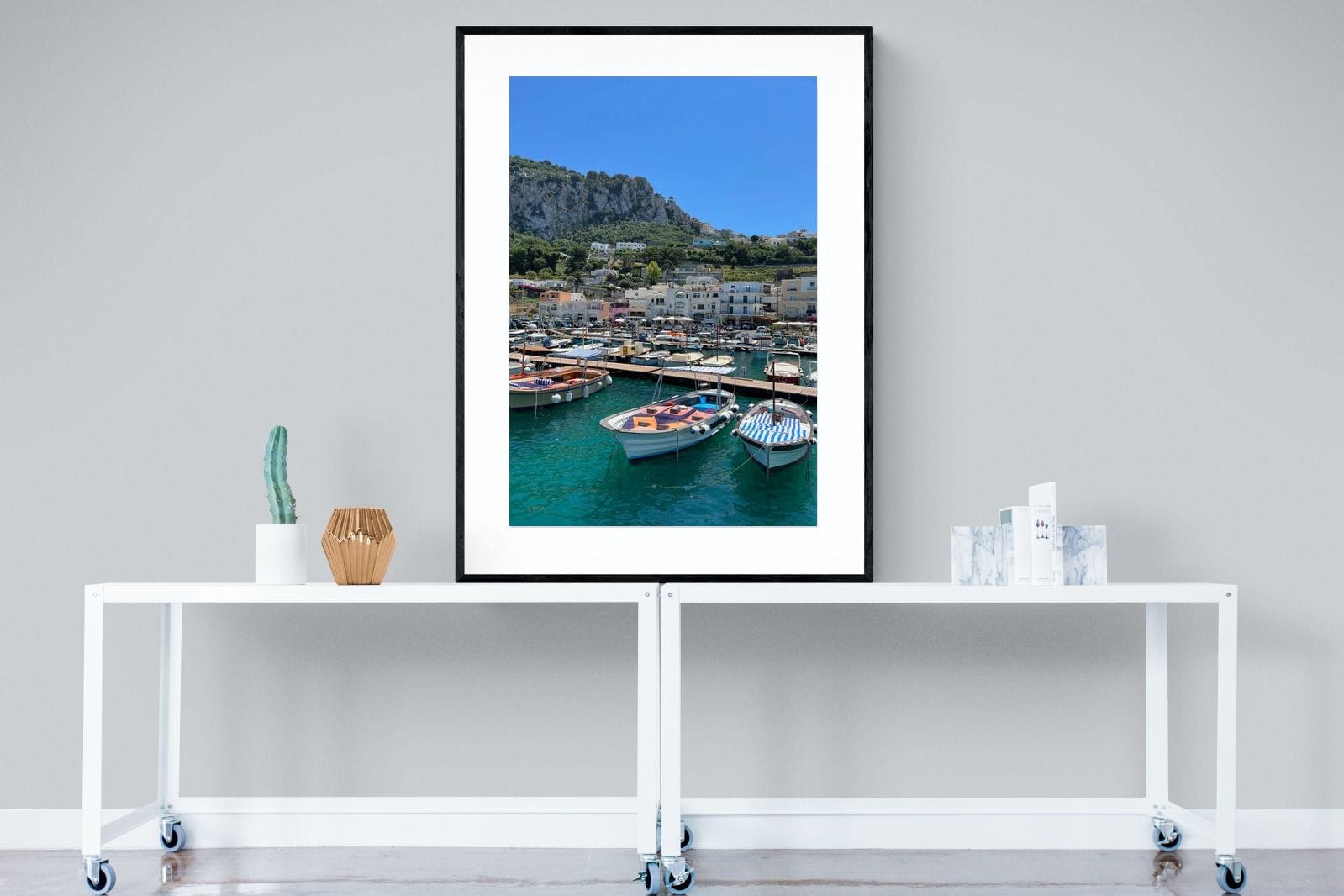 Capri Harbour-Wall_Art-90 x 120cm-Framed Print-Black-Pixalot