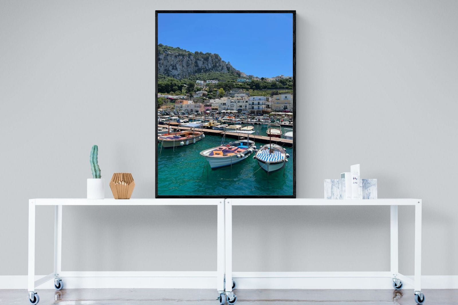 Capri Harbour-Wall_Art-90 x 120cm-Mounted Canvas-Black-Pixalot