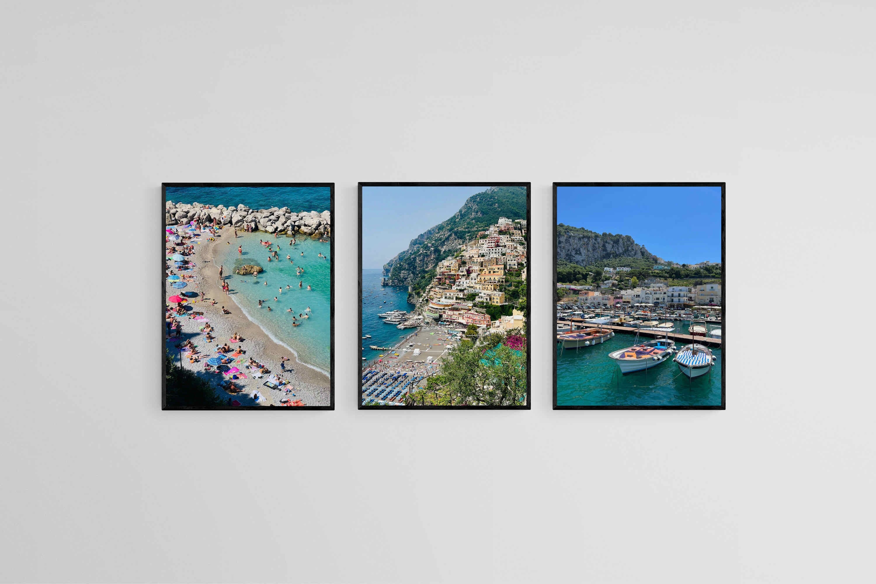 Capri Set-Wall_Art-45 x 60cm (x3)-Mounted Canvas-Black-Pixalot