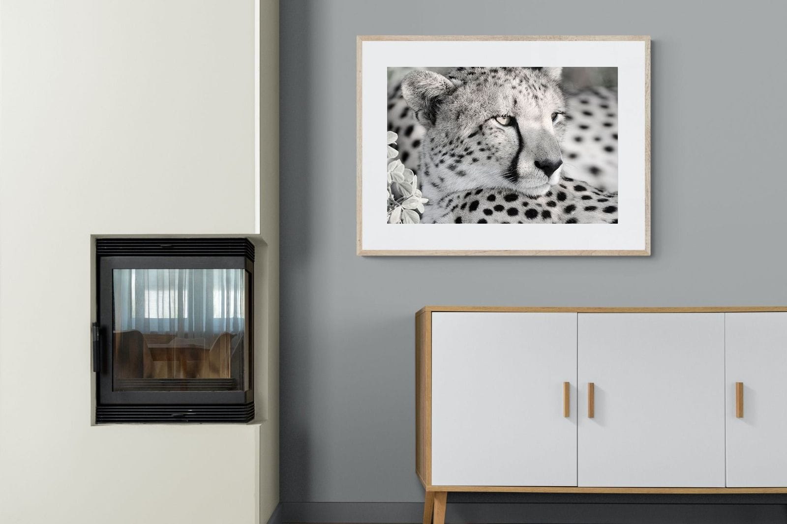 Cheetah Glare-Wall_Art-100 x 75cm-Framed Print-Wood-Pixalot