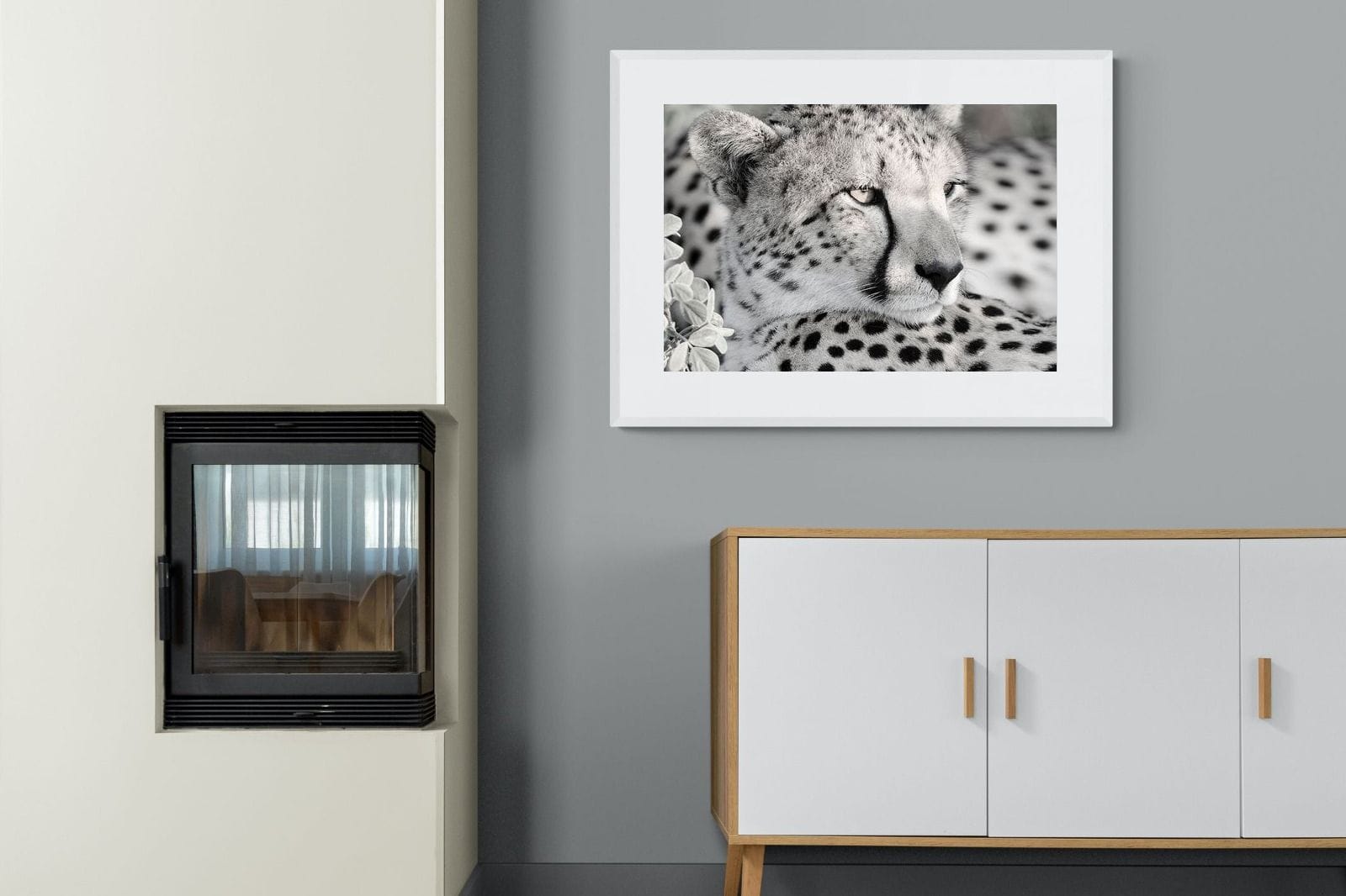 Cheetah Glare-Wall_Art-100 x 75cm-Framed Print-White-Pixalot