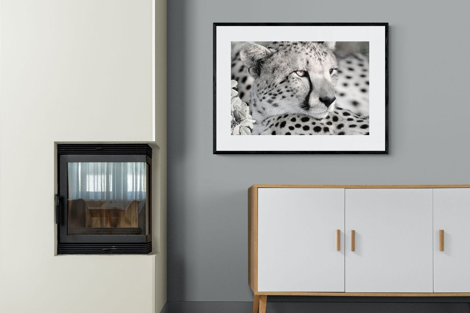 Cheetah Glare-Wall_Art-100 x 75cm-Framed Print-Black-Pixalot