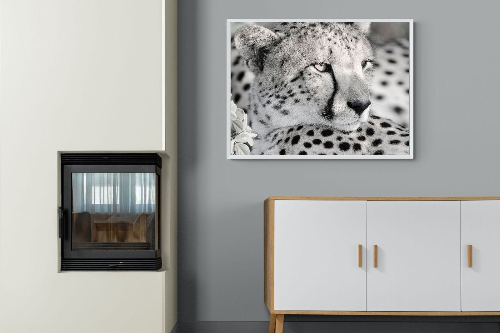 Cheetah Glare-Wall_Art-100 x 75cm-Mounted Canvas-White-Pixalot