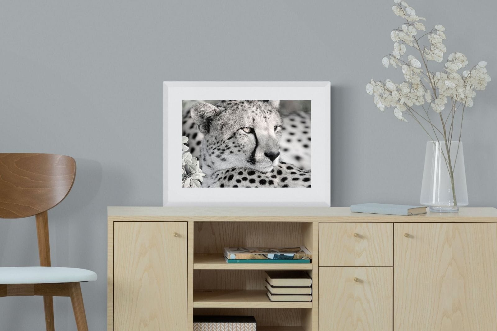 Cheetah Glare-Wall_Art-60 x 45cm-Framed Print-White-Pixalot