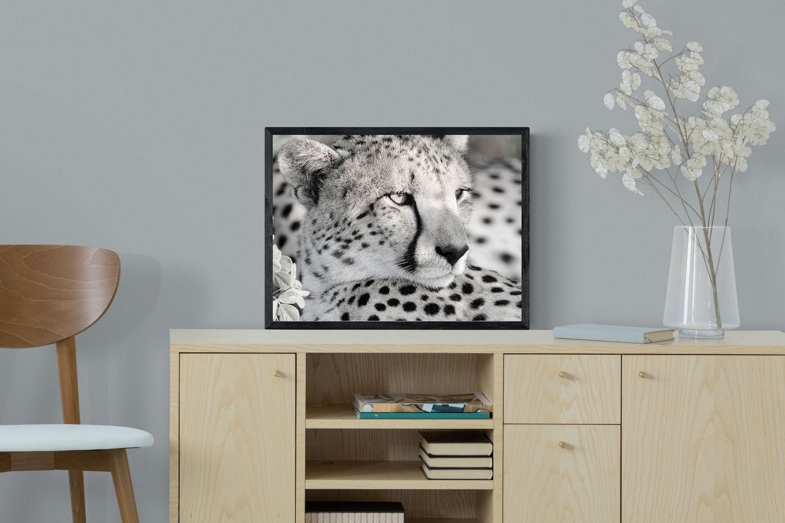 Cheetah Glare-Wall_Art-60 x 45cm-Mounted Canvas-Black-Pixalot
