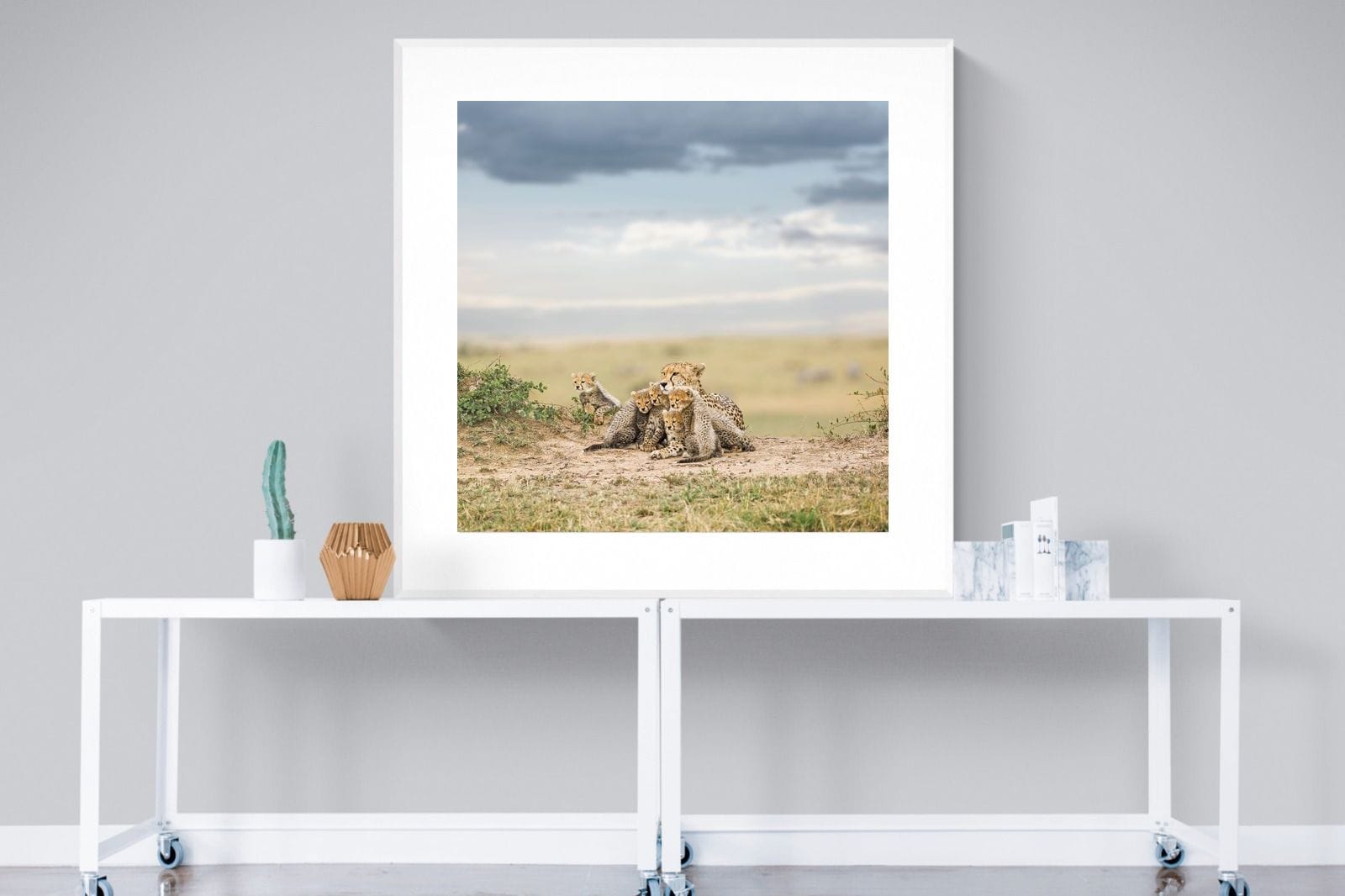 Cheetah Parenting-Wall_Art-120 x 120cm-Framed Print-White-Pixalot