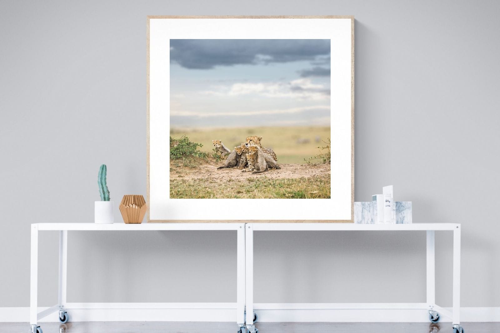 Cheetah Parenting-Wall_Art-120 x 120cm-Framed Print-Wood-Pixalot