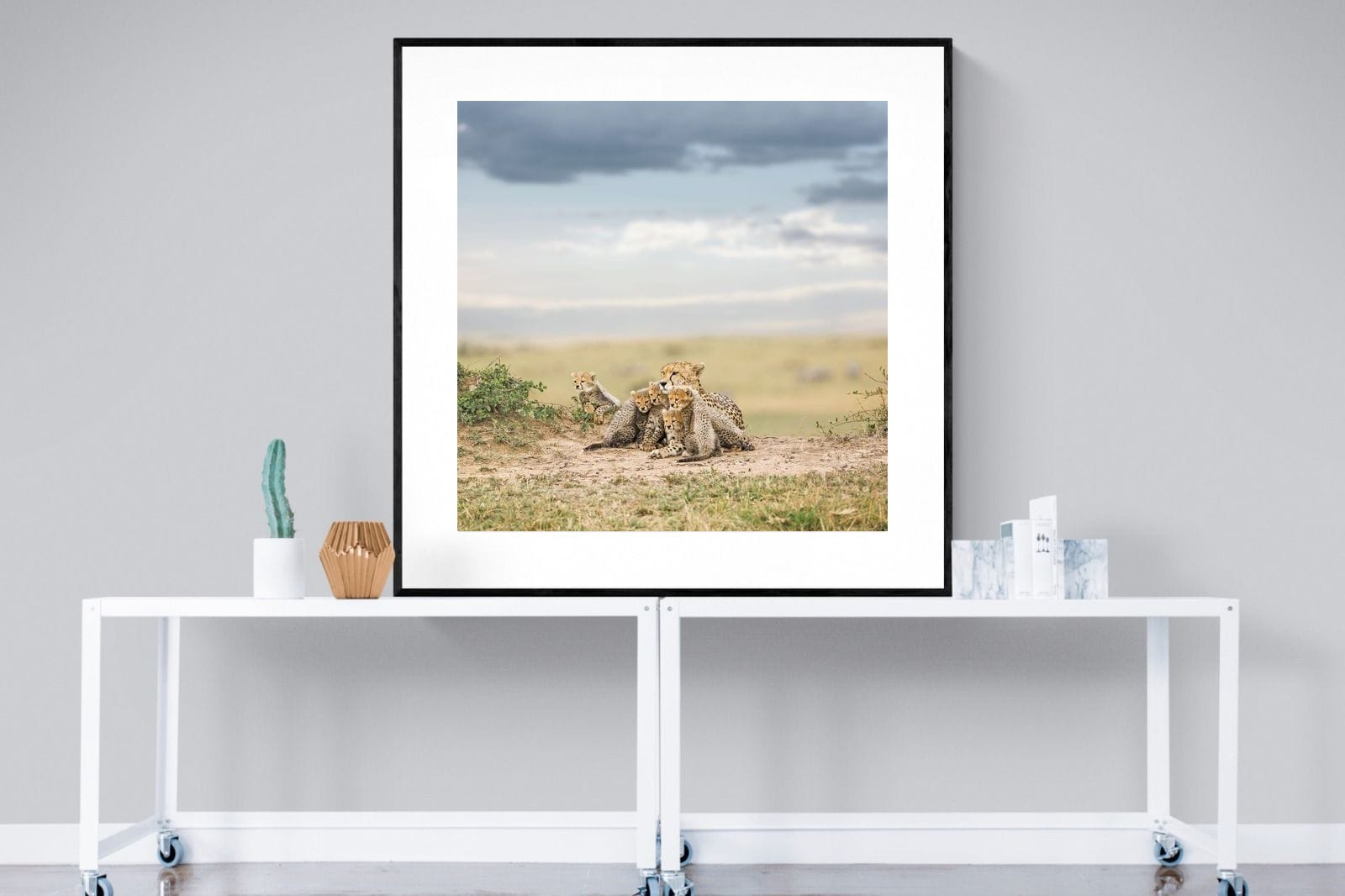 Cheetah Parenting-Wall_Art-120 x 120cm-Framed Print-Black-Pixalot