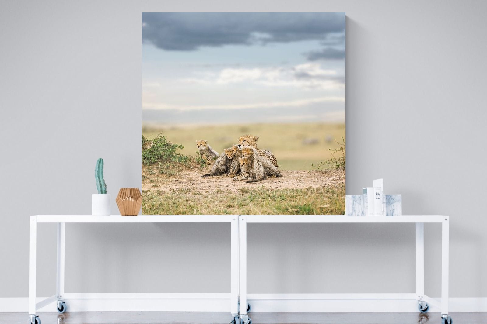 Cheetah Parenting-Wall_Art-120 x 120cm-Mounted Canvas-No Frame-Pixalot