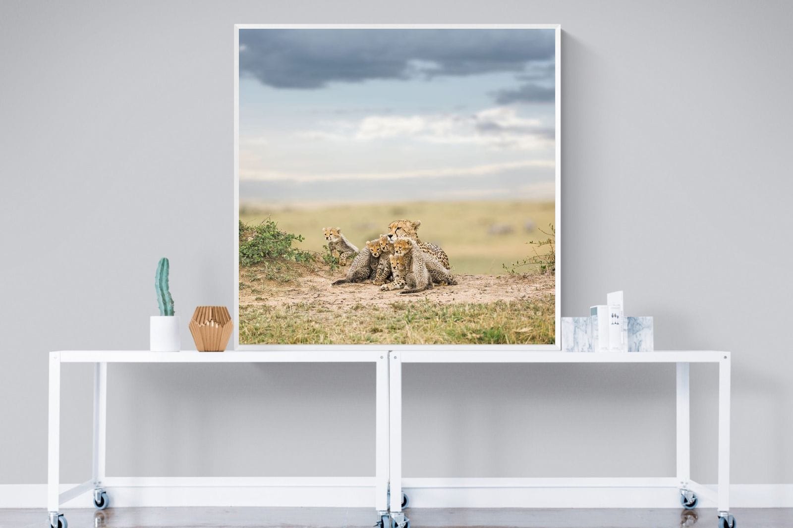 Cheetah Parenting-Wall_Art-120 x 120cm-Mounted Canvas-White-Pixalot