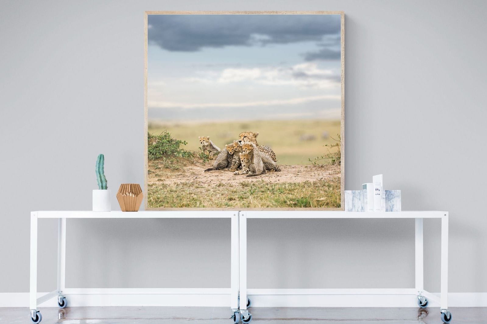Cheetah Parenting-Wall_Art-120 x 120cm-Mounted Canvas-Wood-Pixalot