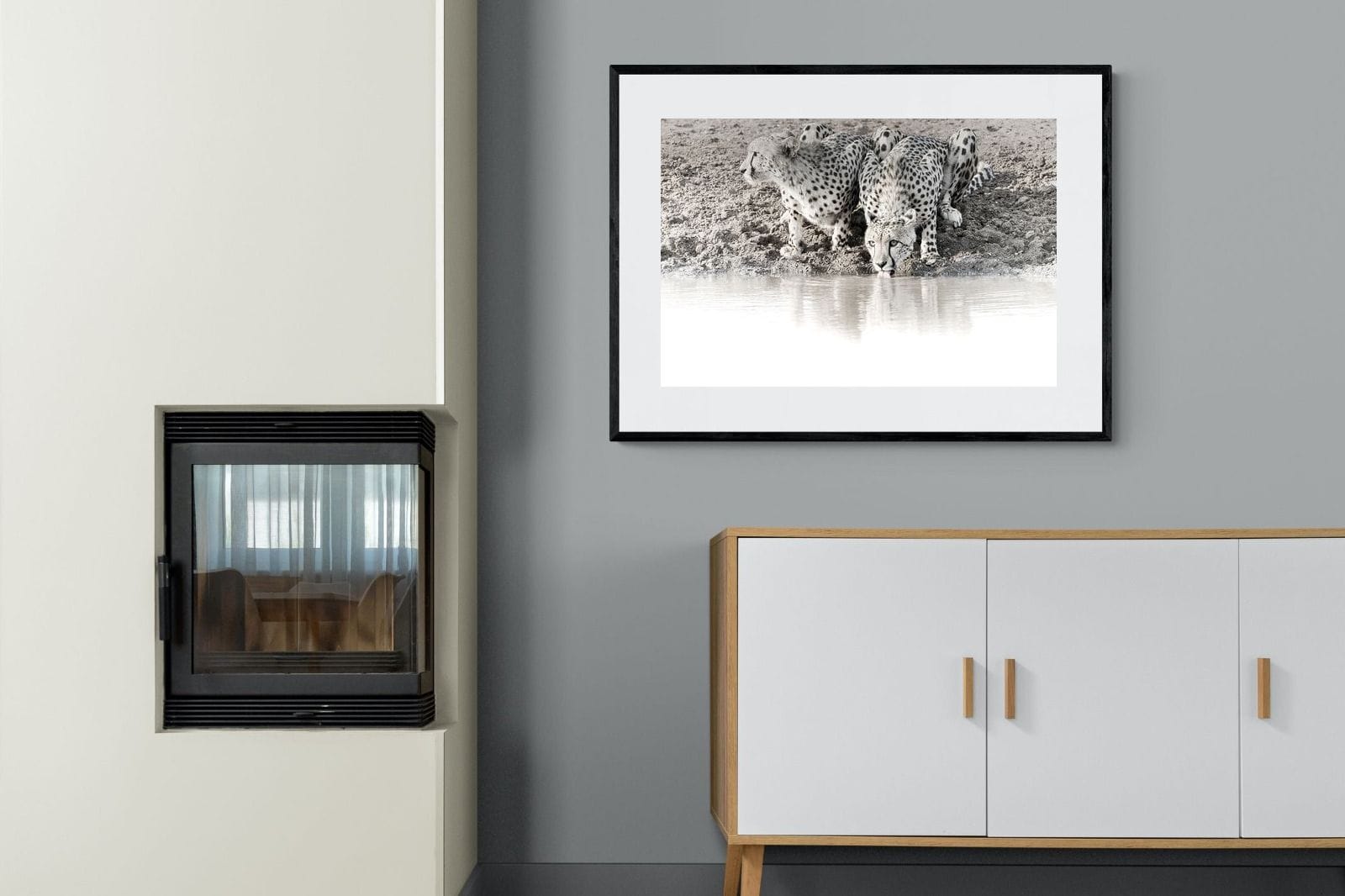 Cheetah Sisters-Wall_Art-100 x 75cm-Framed Print-Black-Pixalot
