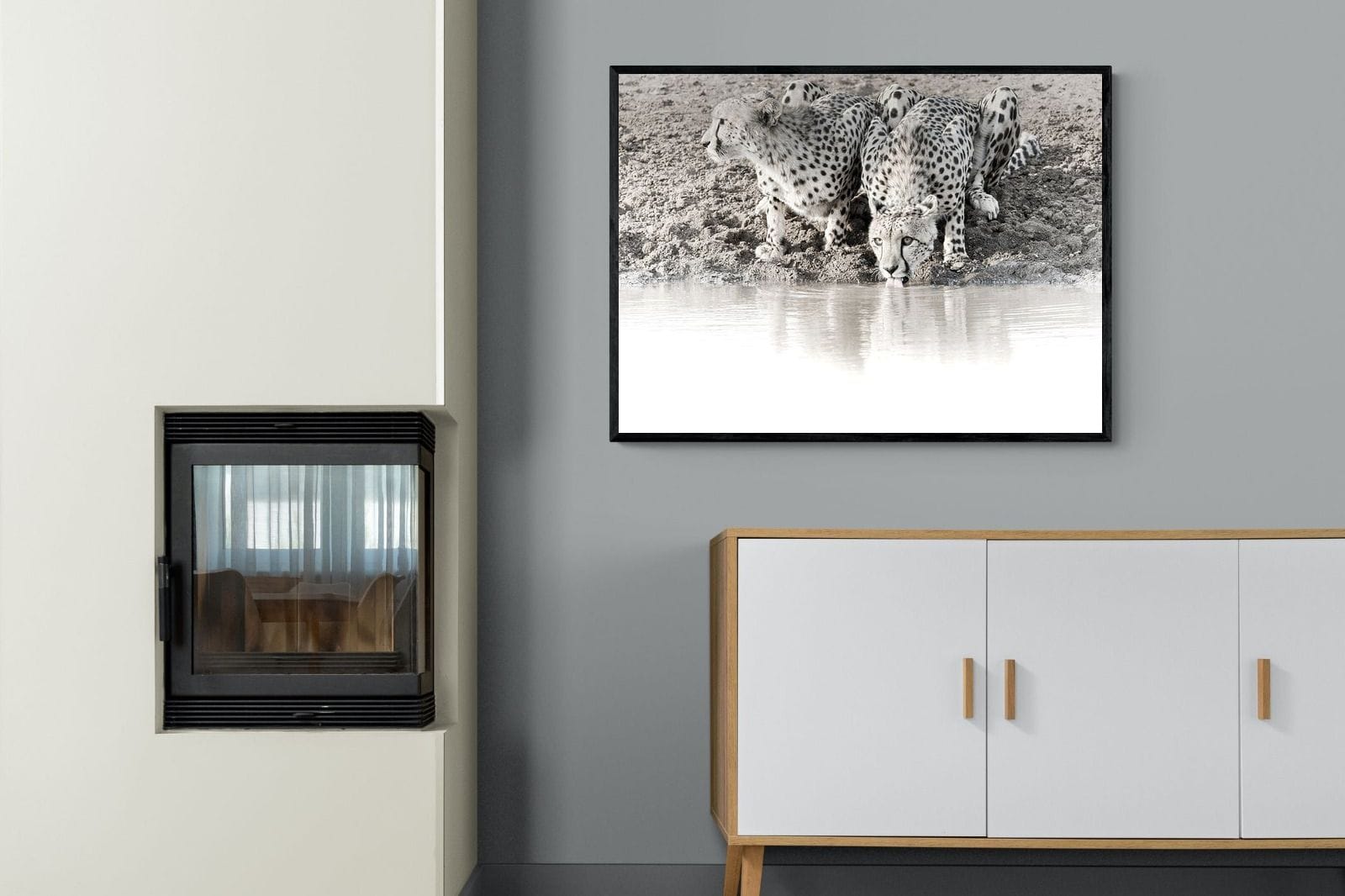 Cheetah Sisters-Wall_Art-100 x 75cm-Mounted Canvas-Black-Pixalot
