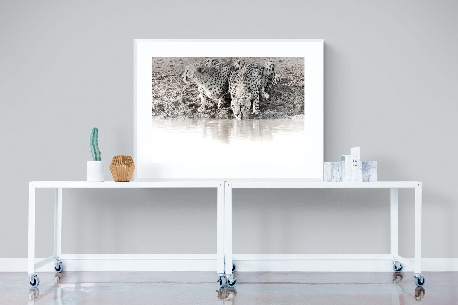 Cheetah Sisters-Wall_Art-120 x 90cm-Framed Print-White-Pixalot