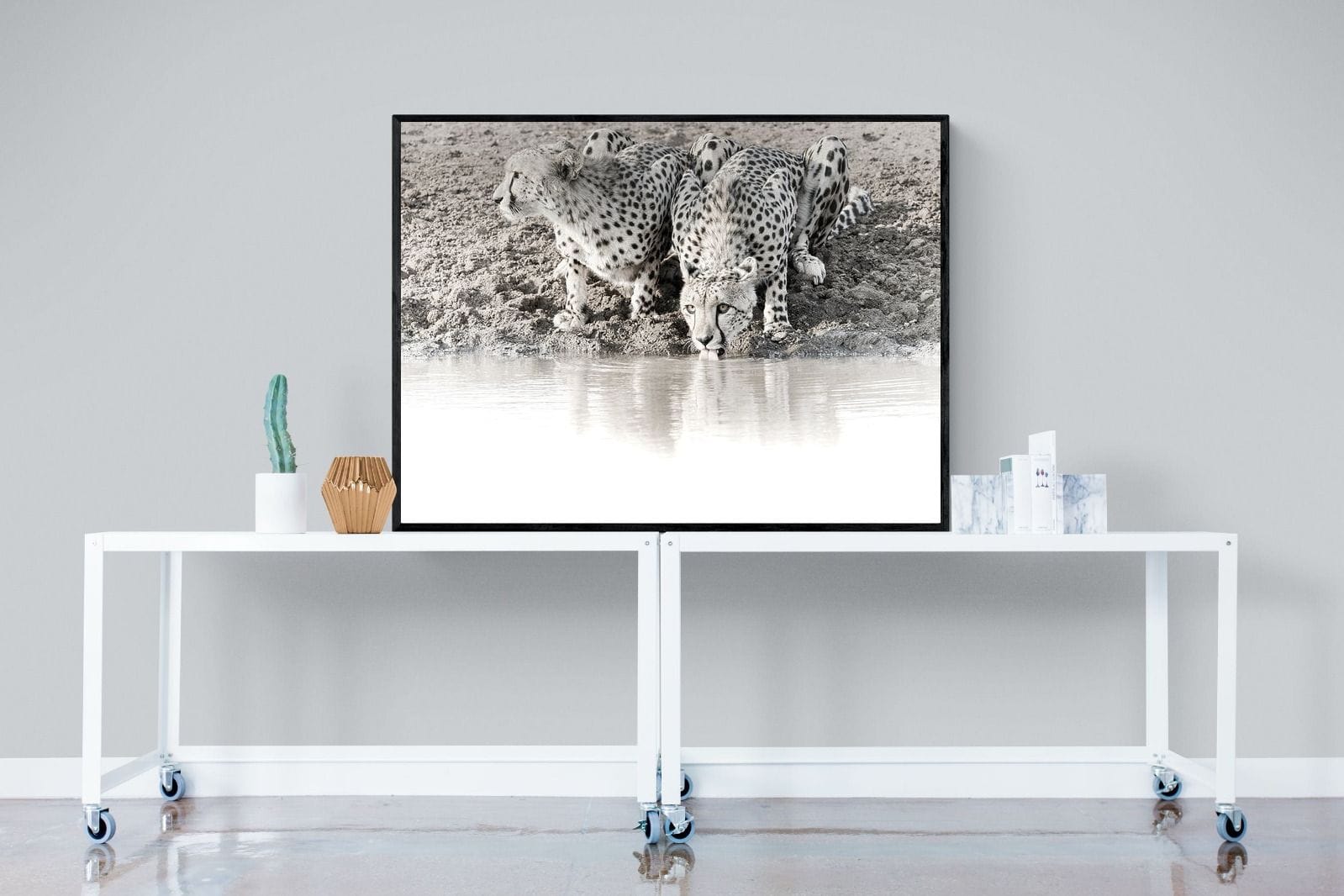 Cheetah Sisters-Wall_Art-120 x 90cm-Mounted Canvas-Black-Pixalot