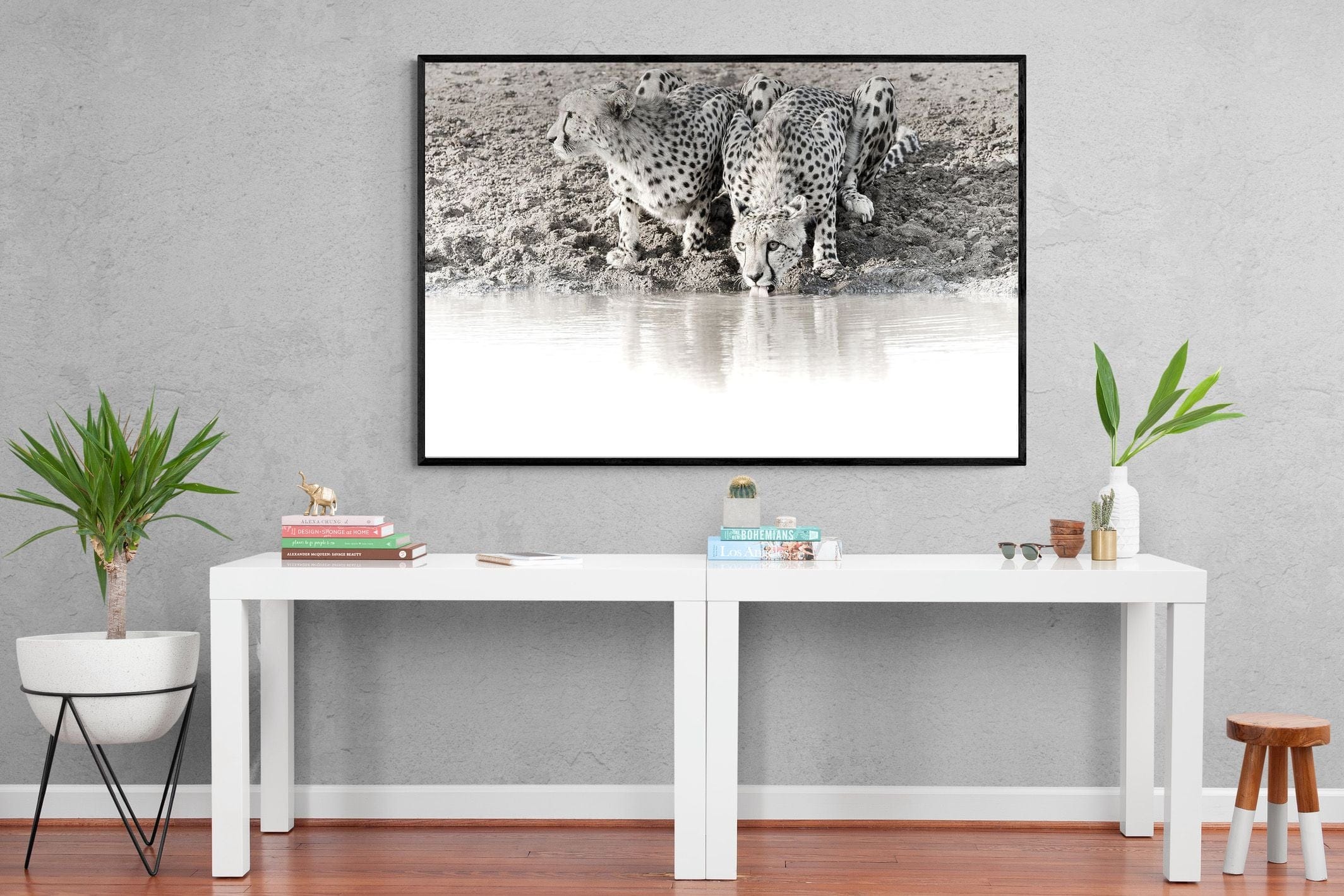 Cheetah Sisters-Wall_Art-150 x 100cm-Mounted Canvas-Black-Pixalot