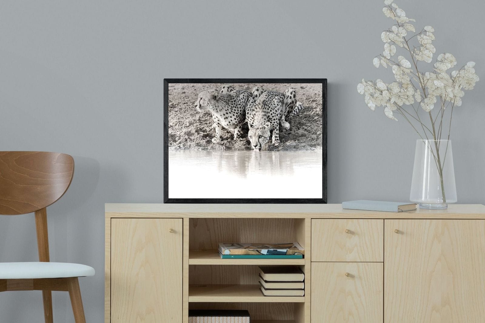 Cheetah Sisters-Wall_Art-60 x 45cm-Mounted Canvas-Black-Pixalot