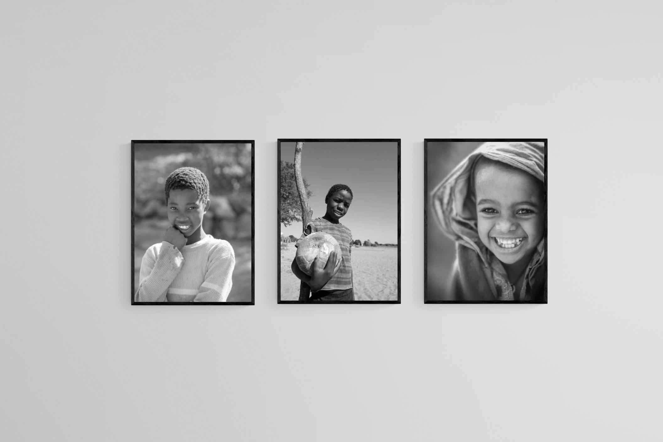Children of Africa Set-Wall_Art-45 x 60cm (x3)-Mounted Canvas-Black-Pixalot