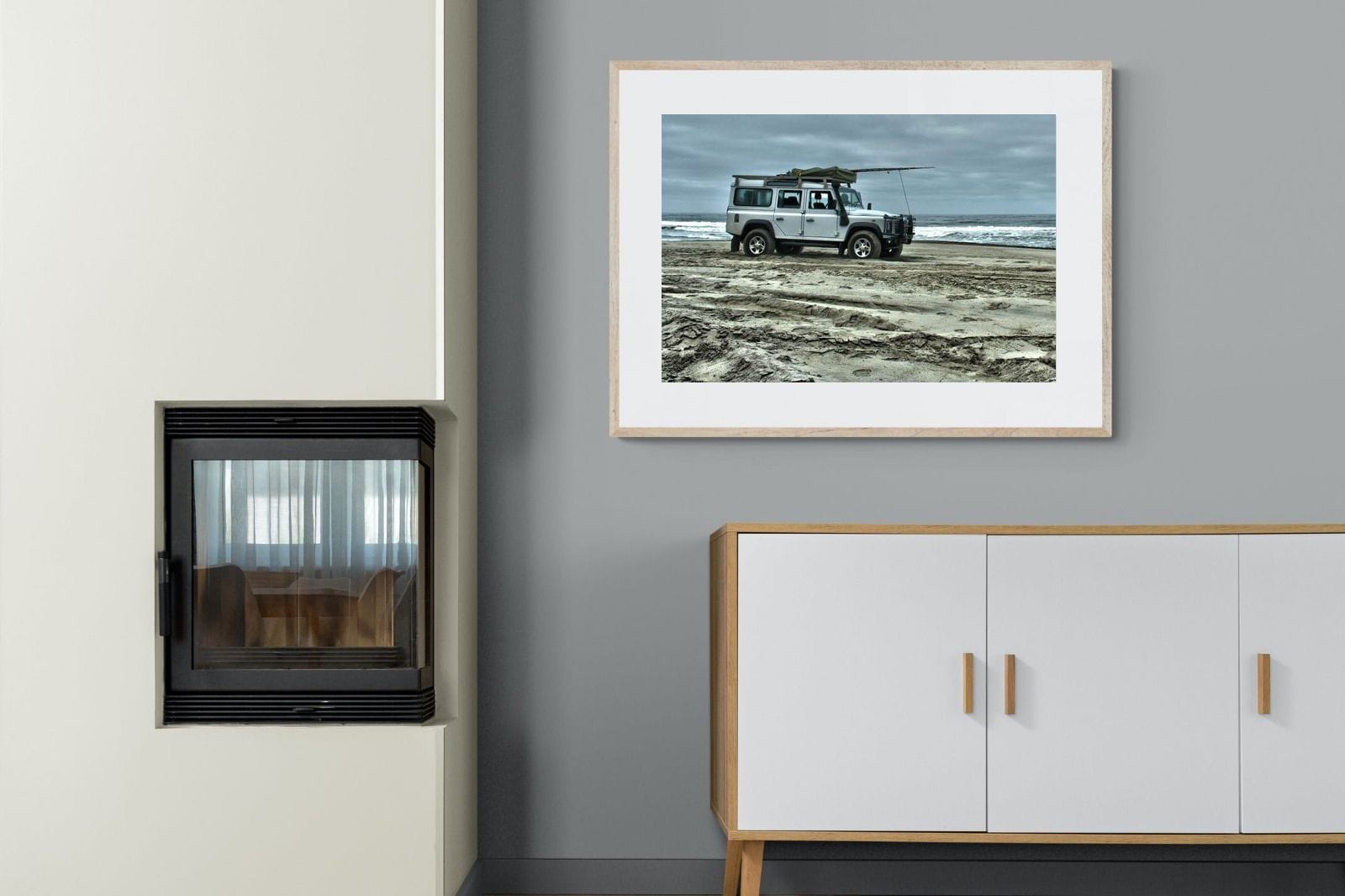 Defender at the Beach-Wall_Art-100 x 75cm-Framed Print-Wood-Pixalot