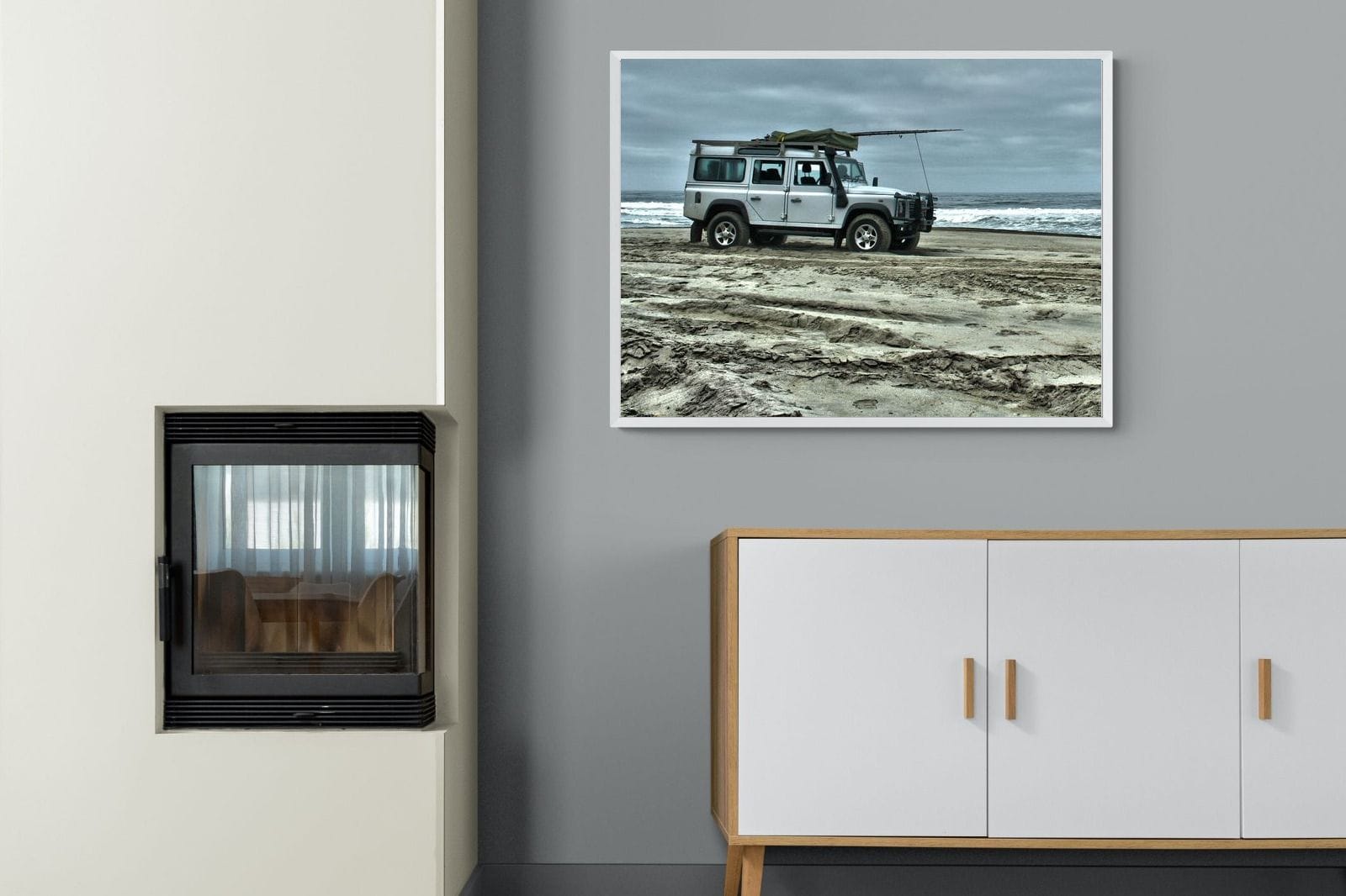 Defender at the Beach-Wall_Art-100 x 75cm-Mounted Canvas-White-Pixalot