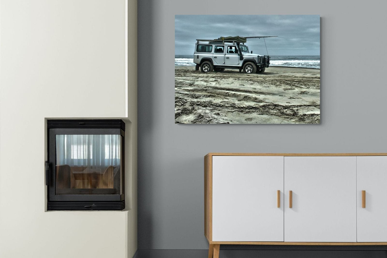 Defender at the Beach-Wall_Art-100 x 75cm-Mounted Canvas-No Frame-Pixalot