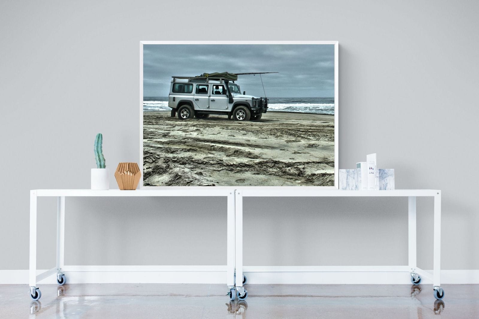 Defender at the Beach-Wall_Art-120 x 90cm-Mounted Canvas-White-Pixalot