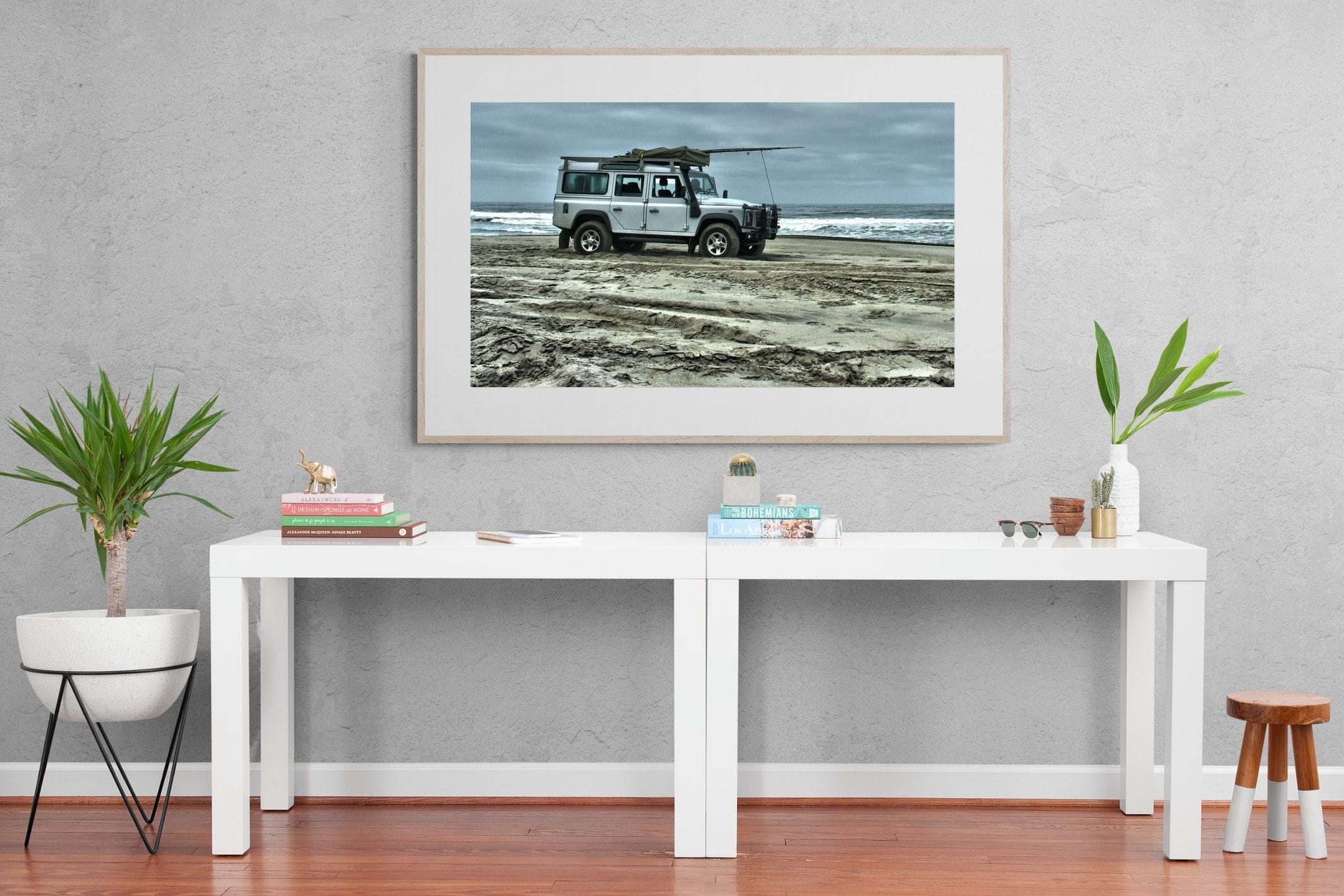 Defender at the Beach-Wall_Art-150 x 100cm-Framed Print-Wood-Pixalot