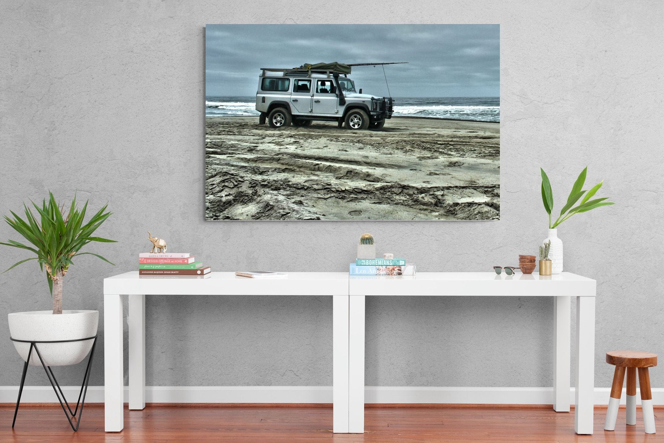 Defender at the Beach-Wall_Art-150 x 100cm-Mounted Canvas-No Frame-Pixalot