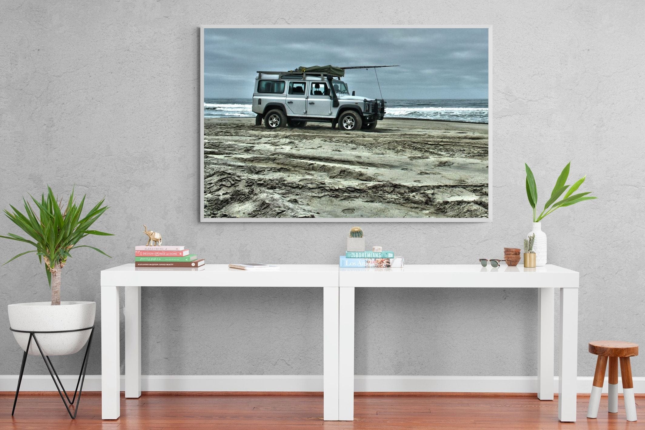 Defender at the Beach-Wall_Art-150 x 100cm-Mounted Canvas-White-Pixalot