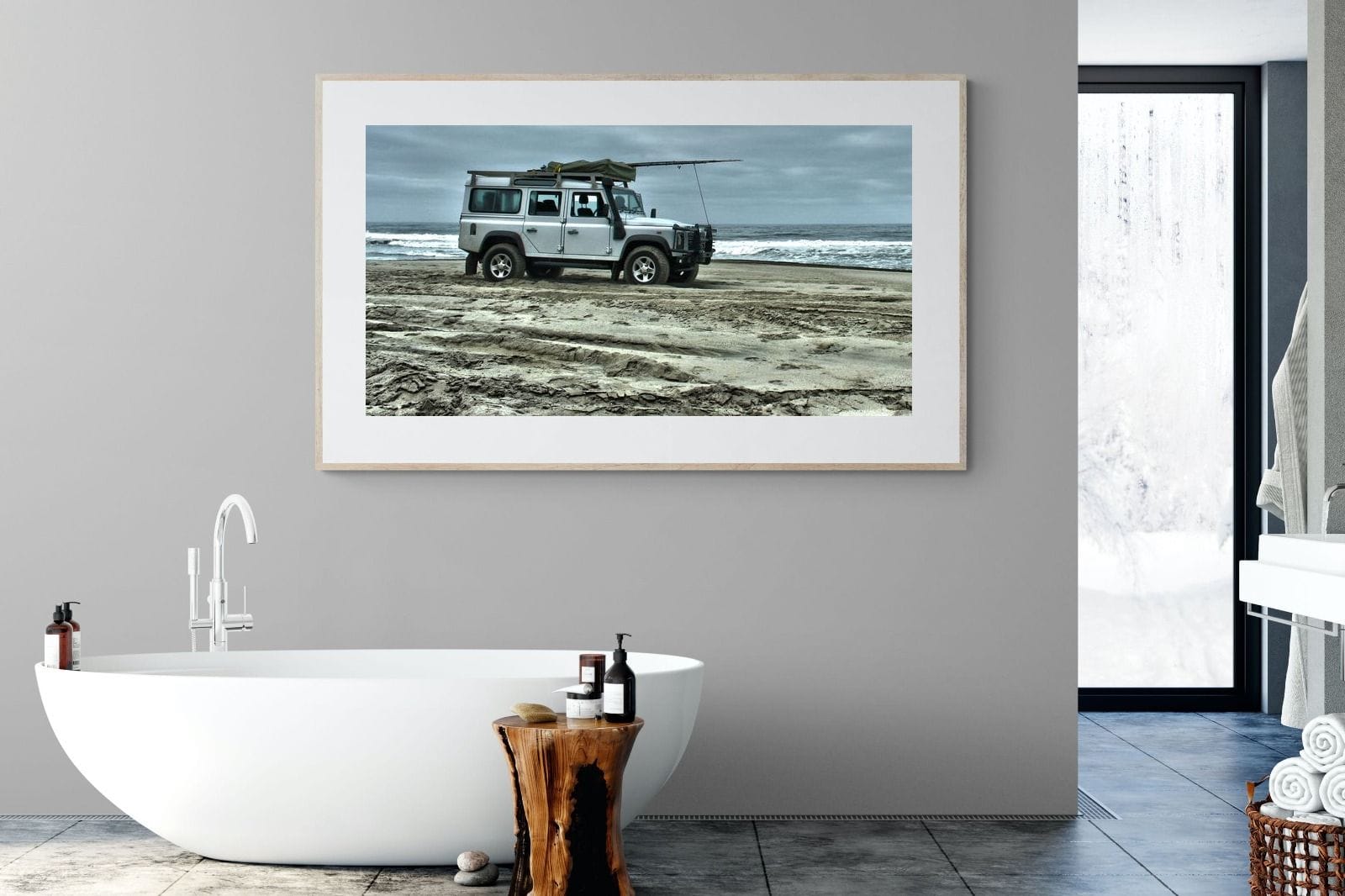 Defender at the Beach-Wall_Art-180 x 110cm-Framed Print-Wood-Pixalot