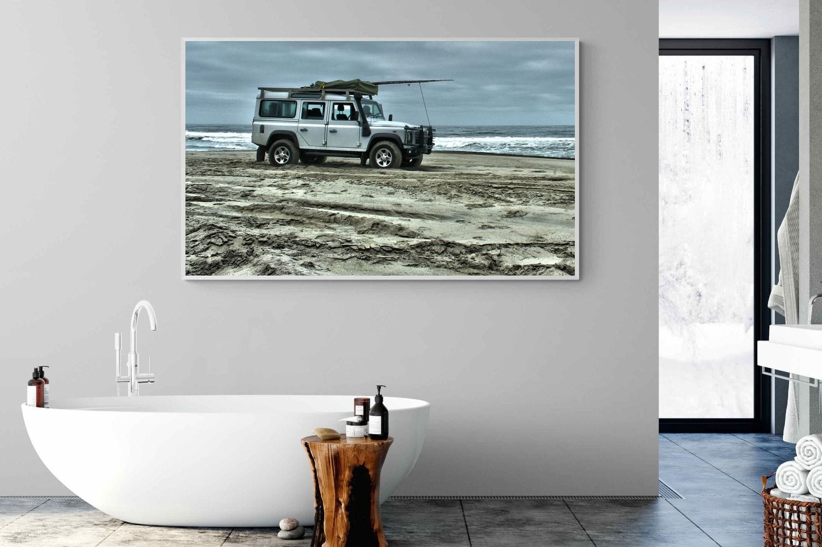 Defender at the Beach-Wall_Art-180 x 110cm-Mounted Canvas-White-Pixalot