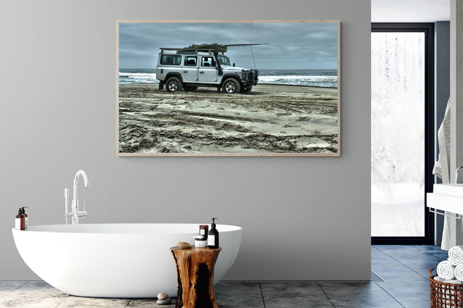 Defender at the Beach-Wall_Art-180 x 110cm-Mounted Canvas-Wood-Pixalot