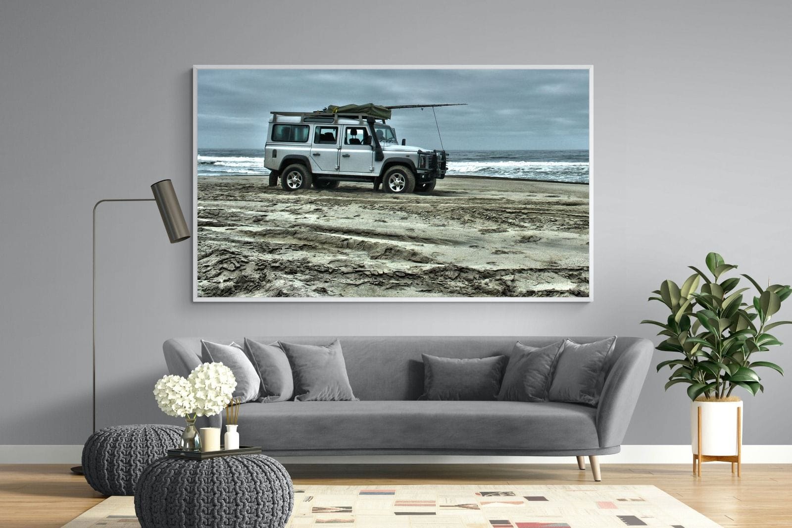 Defender at the Beach-Wall_Art-220 x 130cm-Mounted Canvas-White-Pixalot