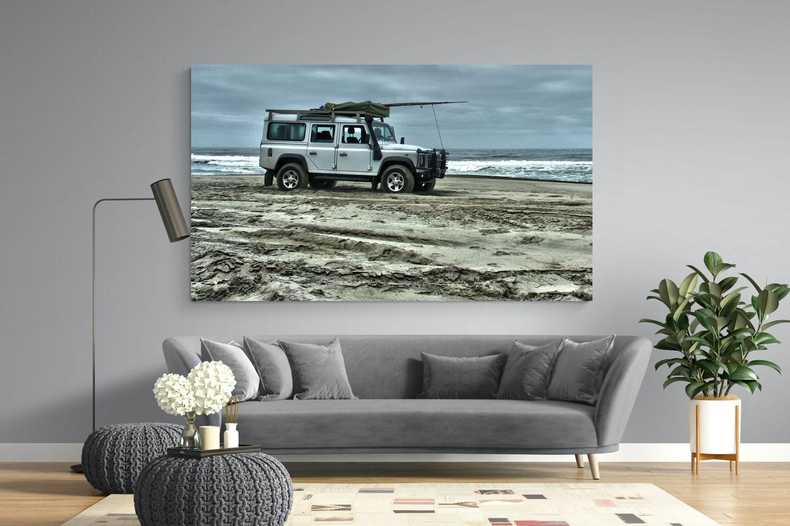 Defender at the Beach-Wall_Art-220 x 130cm-Mounted Canvas-No Frame-Pixalot