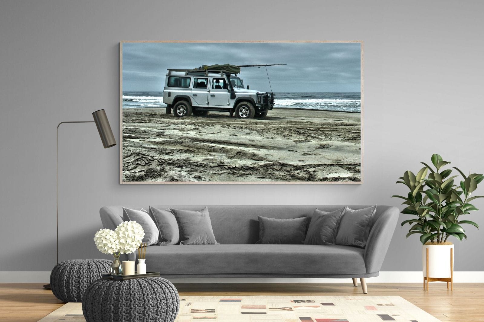 Defender at the Beach-Wall_Art-220 x 130cm-Mounted Canvas-Wood-Pixalot
