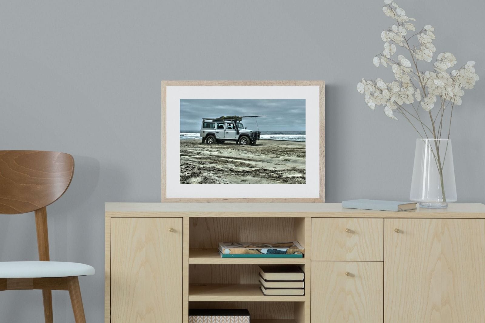 Defender at the Beach-Wall_Art-60 x 45cm-Framed Print-Wood-Pixalot
